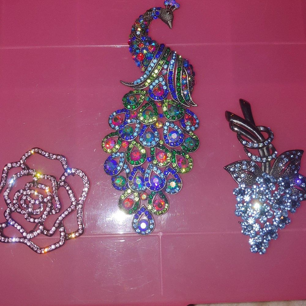 Set of 3 vintage Gem brooches